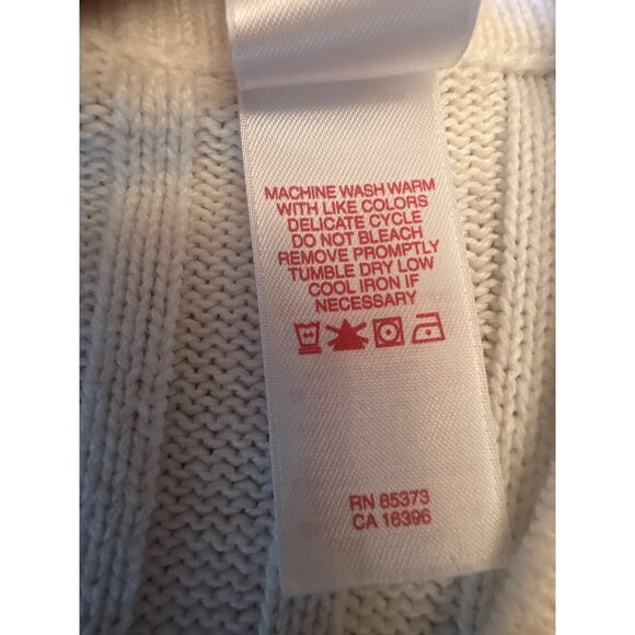 Meg AllenLarge Cream Cable Knit Sweater Stripe Trim Tennis Old Money Preppy - Picture 3 of 4